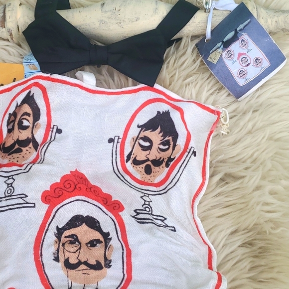 VTG Cream Black Hankie Image Men's Mostache BAD HAIR DAY wood rod wall decor DA - Picture 4 of 5